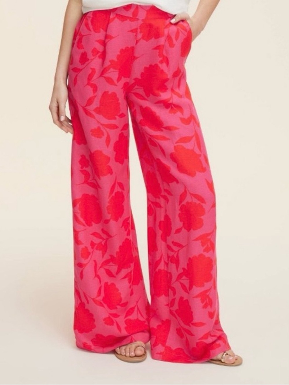 kate spade Pink Wide-Leg Floral Pants with Red Print Sz Small